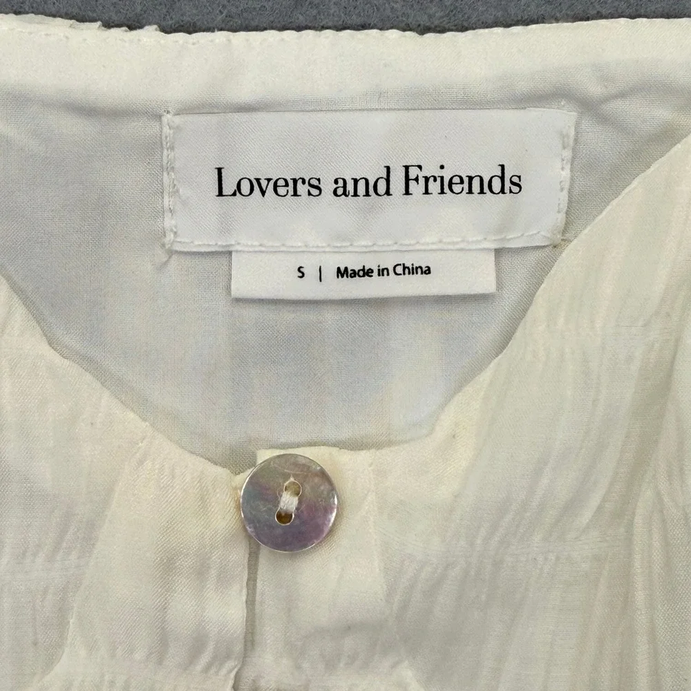 Lovers and Friends White Puff Sleeve Button Front Crop Top Smocked Small